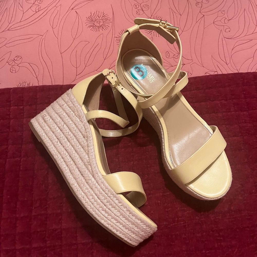 Yellow, Michael Kors wedges, worn once ankle strap